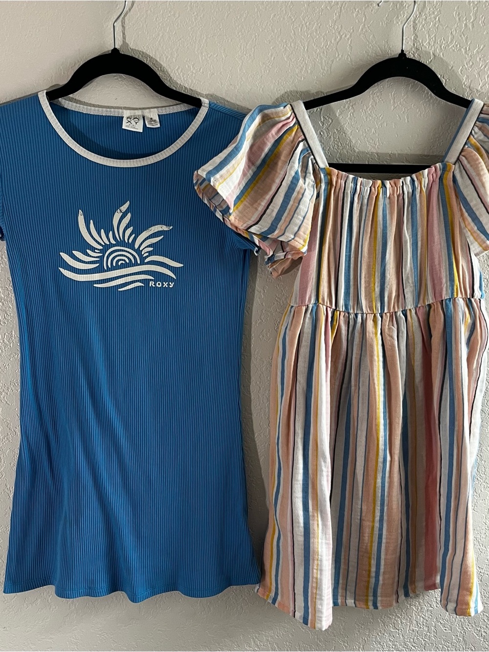 Roxy Blue Ribbed Graphic and striped cotton Dresses Girls’ sz 8/10